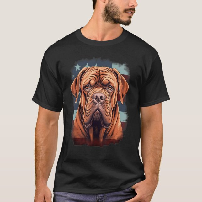 Camiseta 4 de julho Bandeira dos EUA Cão Mastiff Francês (Frente)