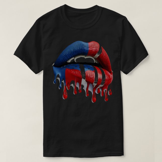 Camiseta 4 de julho bandeira dos EUA mulheres lábios onde o (Frente do Design)