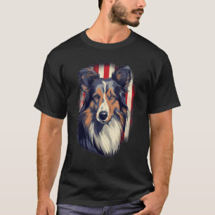 Camiseta 4 de julho Bandeira dos EUA Sheltie Dog 2