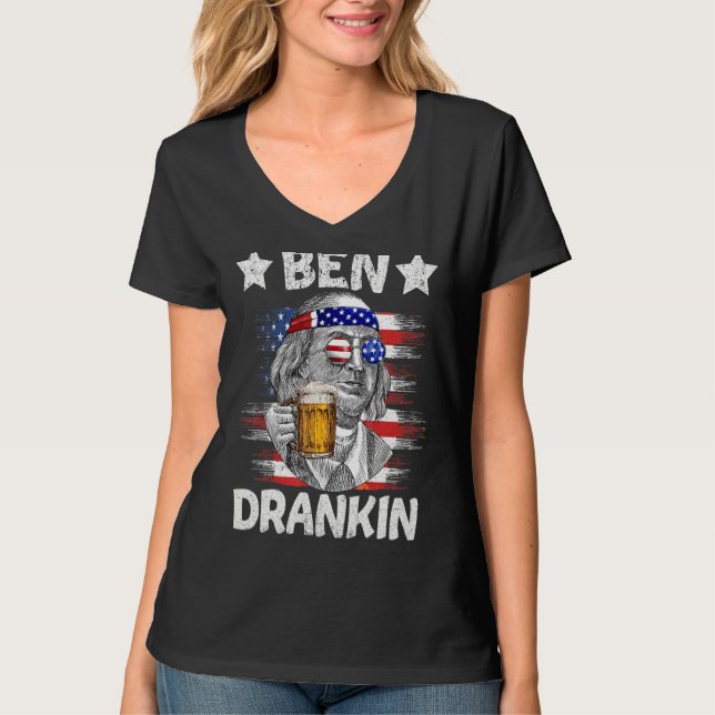 Camiseta 4 De Julho Ben Drankin Bebendo Beer Benjamin Fra (Frente)