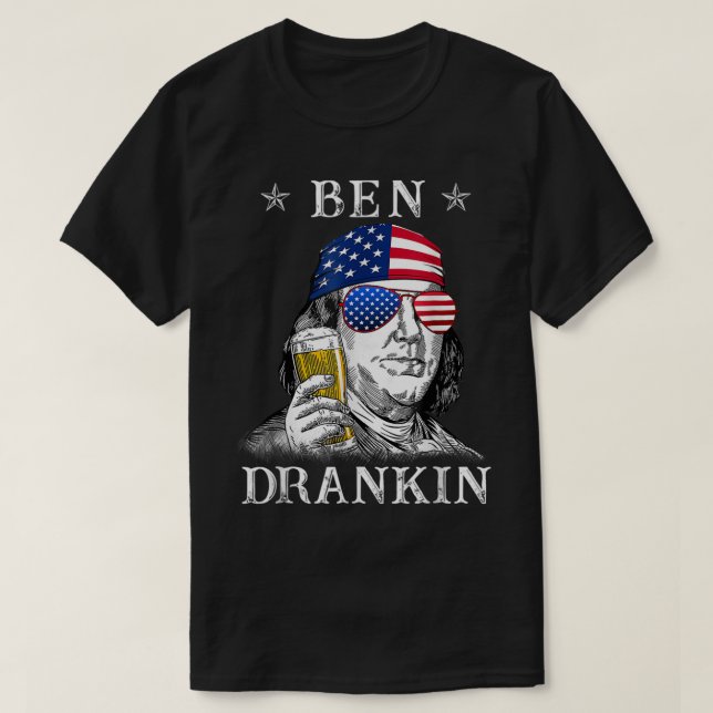 Camiseta 4 De Julho Ben Drankin Benjamin Franklin Beer Cos (Frente do Design)