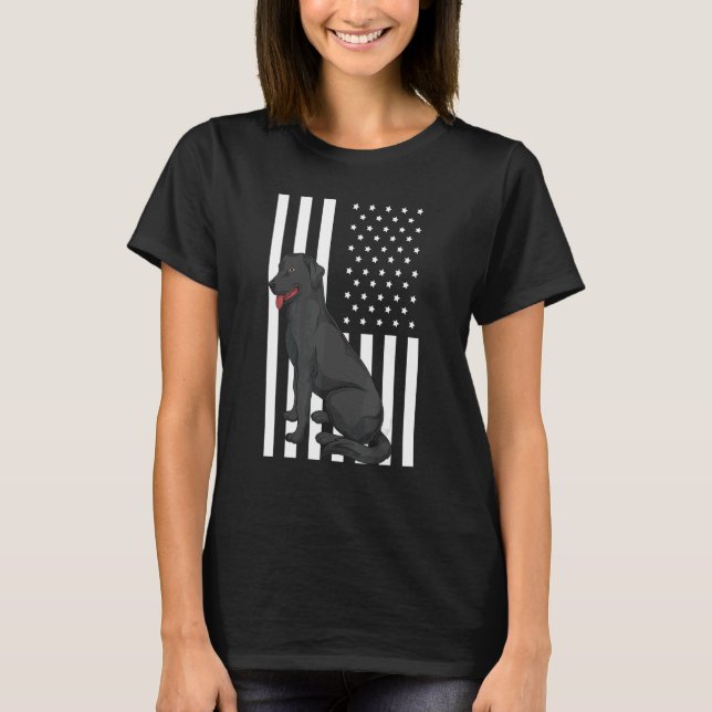 Camiseta 4 De Julho Black Labrador Dog Ows Flag Blac (Frente)