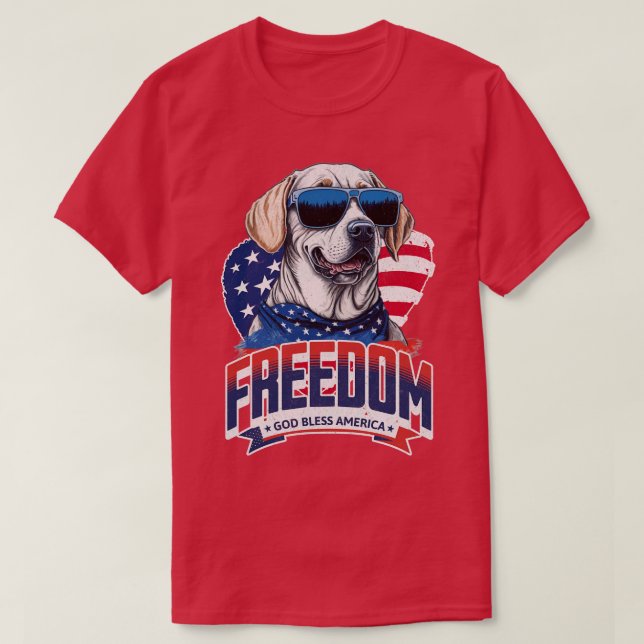 Camiseta 4 De Julho Cachorro Labrador Sunglass Flag America (Frente do Design)