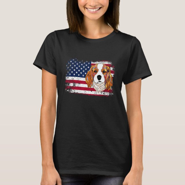 Camiseta 4 de julho Cachorro Patriótico Mãe Pai US Flag Coc (Frente)