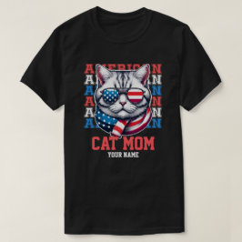 Camiseta 4 de julho Cat em Óculos Cat Mãe Personalizada