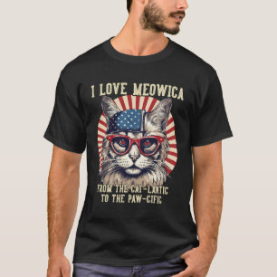 Camiseta 4 De Julho Cat Lover I Amo Meowica Funny Patriotic