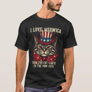 Camiseta 4 De Julho Cat Lover I Amo Meowica Funny Patriotic