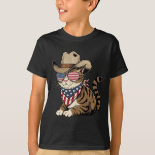 Camiseta 4 De Julho Cat Para Cowboy Lover Usa Flag American