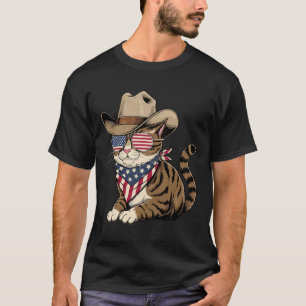 Camiseta 4 De Julho Cat Para Cowboy Lover Usa Flag American