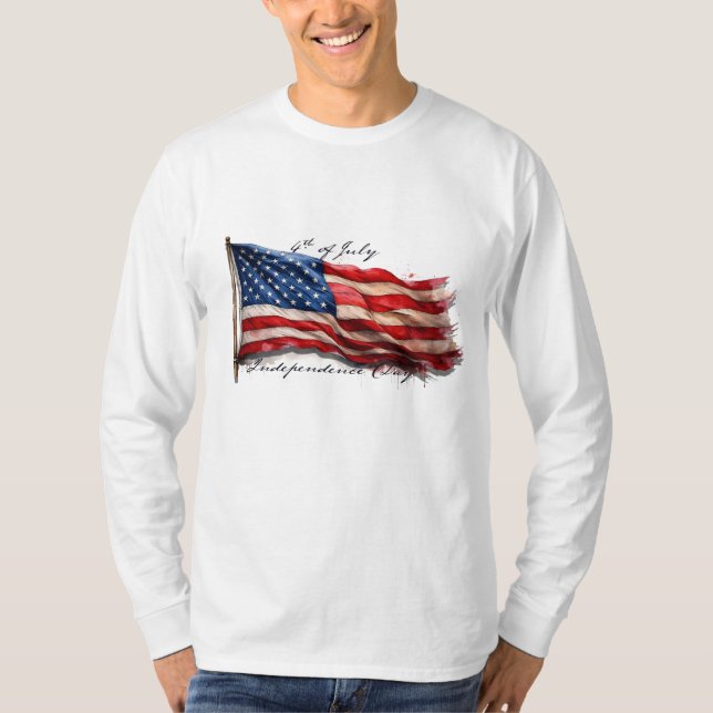 Camiseta 4 de julho - Celebrar com a bandeira dos EUA (Frente)