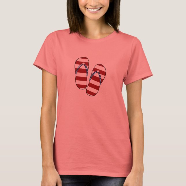 Camiseta 4 de julho Chinelos de bandeira Patriótica America (Frente)