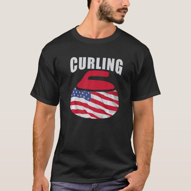 Camiseta 4 De Julho Curling Team Sports American Flag Tee (Frente)