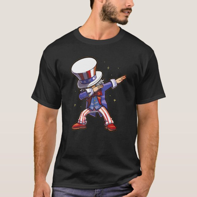 Camiseta 4 De Julho Dabbing Patriótico Sam Freedom Tio R (Frente)