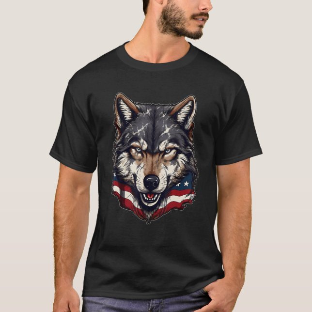 Camiseta 4 de julho de 2007, US Flag Wolf (Frente)