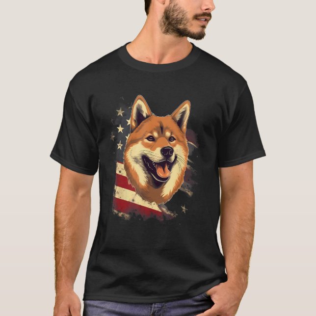 Camiseta 4 de julho de 2010 Bandeira Negra e Shiba Inu (Frente)