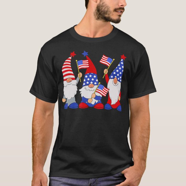 Camiseta 4 De Julho De 2021 Gnomos Patrióticos Engraçado Am (Frente)