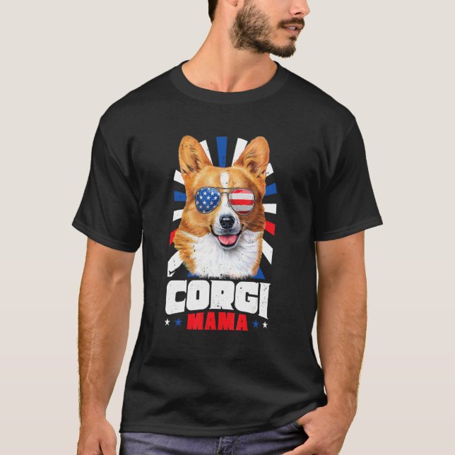 Camiseta 4 De Julho De Corgi Mama (Frente)