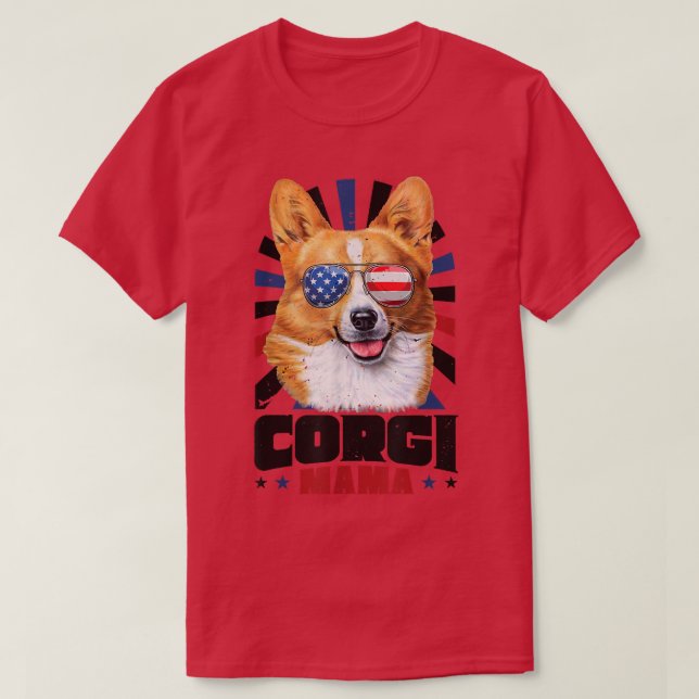 Camiseta 4 De Julho De Corgi Mama (Frente do Design)