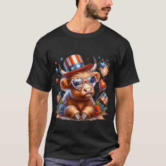 Camiseta 4 De Julho De Highland Cow Cuide American