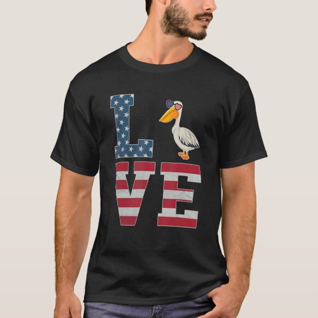 Camiseta 4 de julho Decor Patriotic Love Pelican American (Frente)