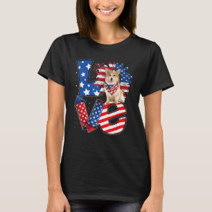 Camiseta 4 de julho Decor Patriótico LOVE Corgi Dog USA Fla
