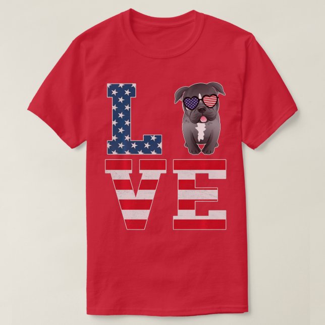 Camiseta 4 de julho Decor Patriótico LOVE Pitbull Dog Ameri (Frente do Design)