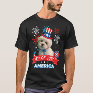 Camiseta 4 de julho Dia Patriótico Algodão De Tulear Cão De