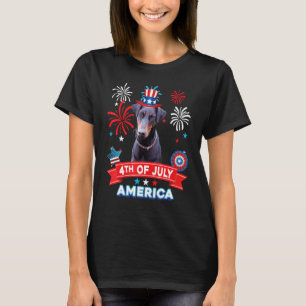 Camiseta 4 De Julho Dia Patriótico Doberman Pinscher Dog Em