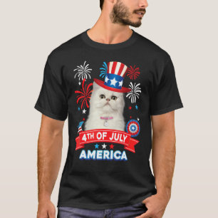Camiseta 4 De Julho Dia Patriótico Gato Persa Independência