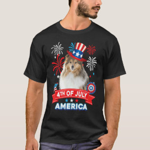 Camiseta 4 De Julho Dia Patriótico O Cão De Ovino Shetland