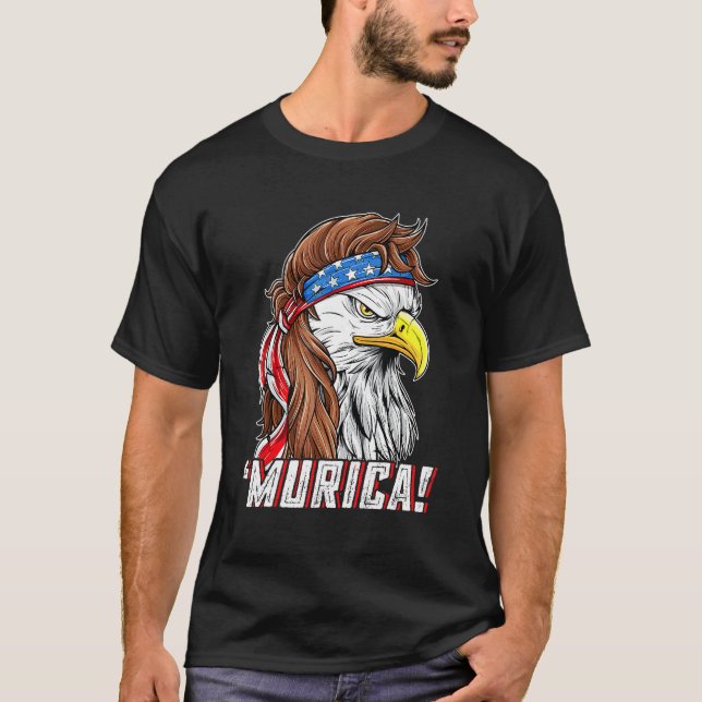 Camiseta 4 De Julho Eagle Mullet Murica American Flag Usa (Frente)
