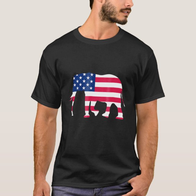Camiseta 4 De Julho Elefante Vermelho Branco Azul Eua Ameri (Frente)