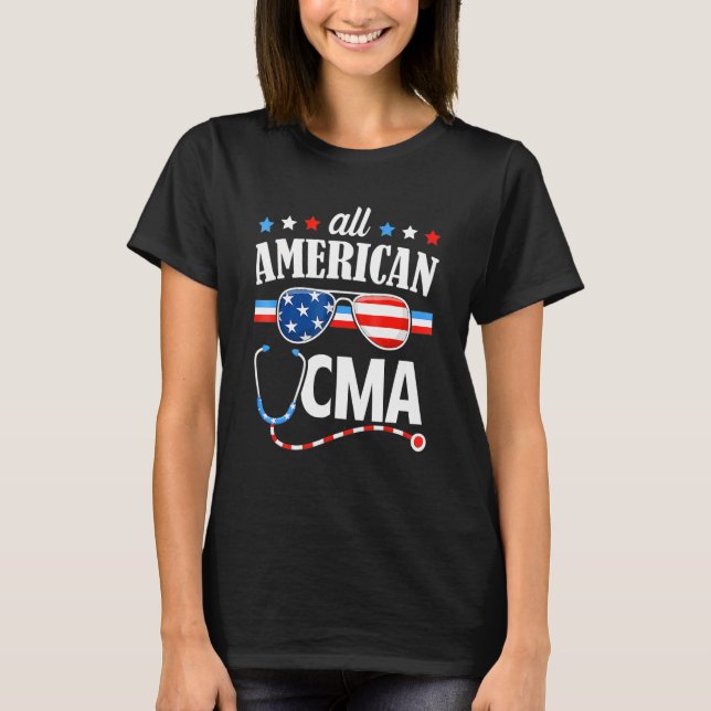 Camiseta 4 De Julho Enfermeira Americana Cma Certified Medi (Frente)