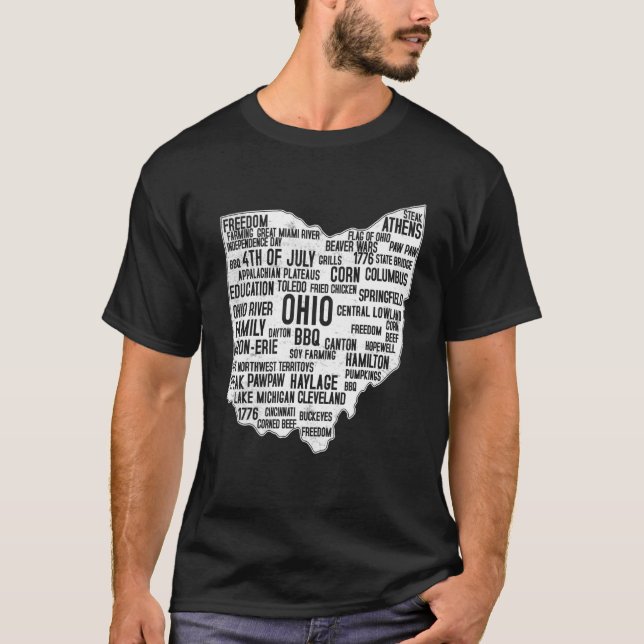 Camiseta 4 De Julho Estado Norte-Americano Do Estado De Ohi (Frente)