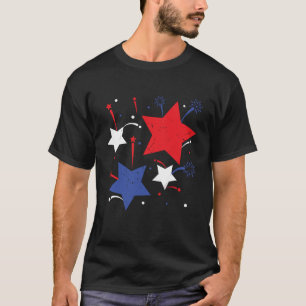 Camiseta 4 de julho - Estrelas brancas brancas vermelhas az