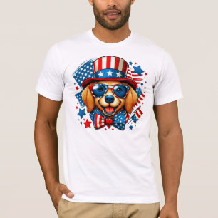 Camiseta 4 de Julho EUA Patriótico Cão Dia da Independência