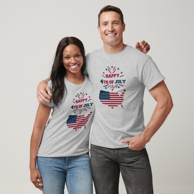 Camiseta 4 de julho Fireworks USA Red White Flag (Unissex)