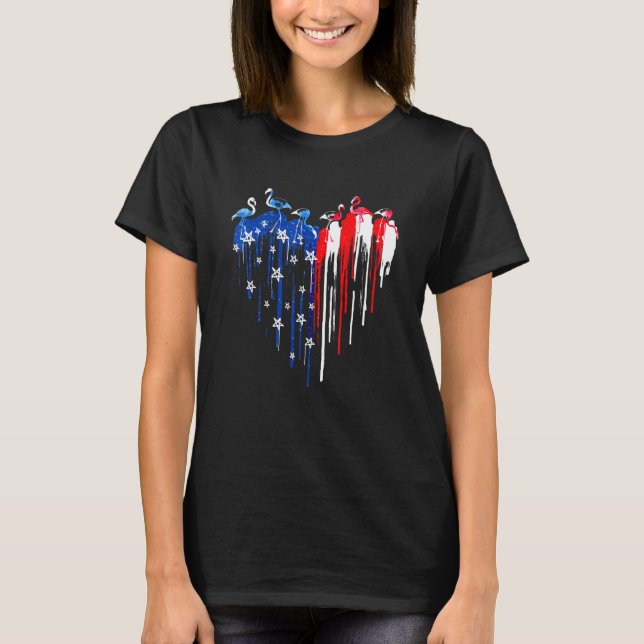 Camiseta 4 De Julho Flamingo Heart American Flag Independe (Frente)