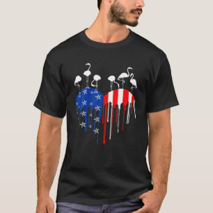 Camiseta 4 De Julho Flamingo USA Flag Pride Heart Drip