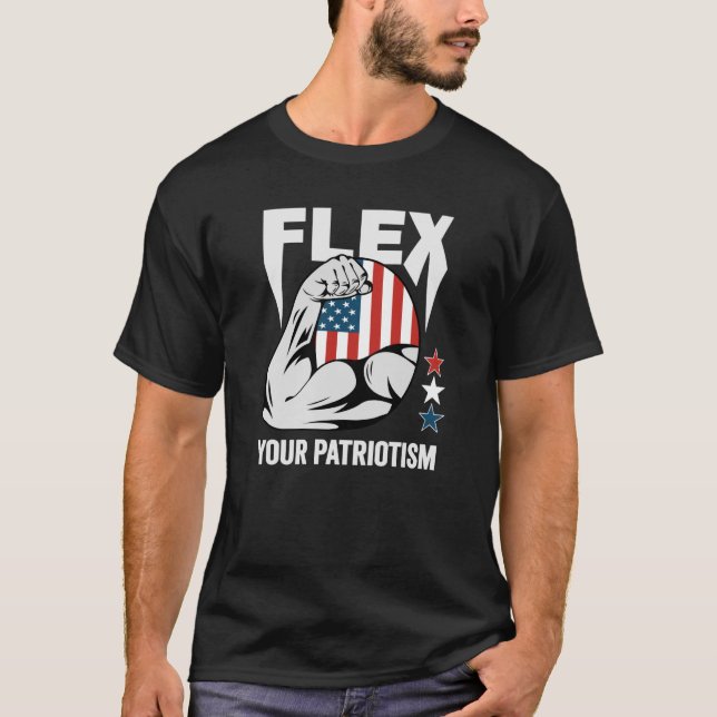 Camiseta 4 de julho Flex Your Patriotism Gym Workout USA F (Frente)