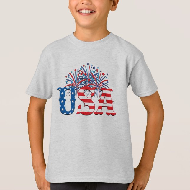 Camiseta 4 de julho fogos de artifício, Dia da Independênci (Frente)