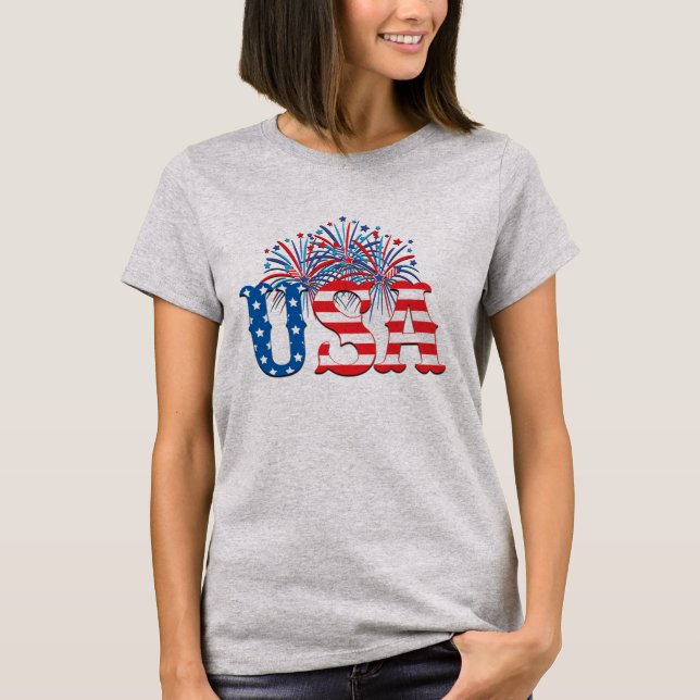 Camiseta 4 de julho fogos de artifício, Dia da Independênci (Frente)