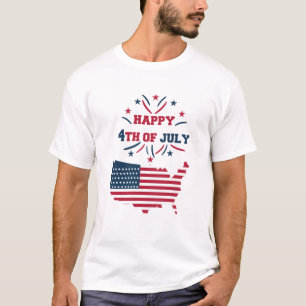 Camiseta 4 de julho fogos de artifício EUA Red White Bandei