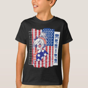 Camiseta 4 de julho garota de anime japonesa patriótica ame