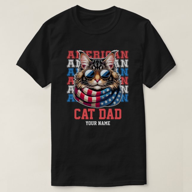 Camiseta 4 de julho Gato nos Óculos Pai Personalizado (Frente do Design)
