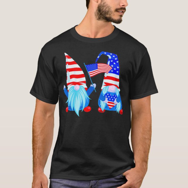 Camiseta 4 de julho Gnomos Funny American Patriótico (Frente)