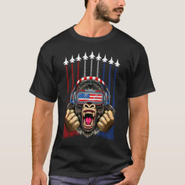 Camiseta 4 de julho Gorilla USA American Flag Patriotic