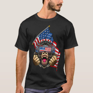 Camiseta 4 de julho Gorilla USA American Flag Patriotic