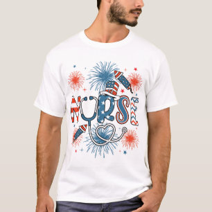 Camiseta 4 De Julho Homens De Enfermeira Patriótica