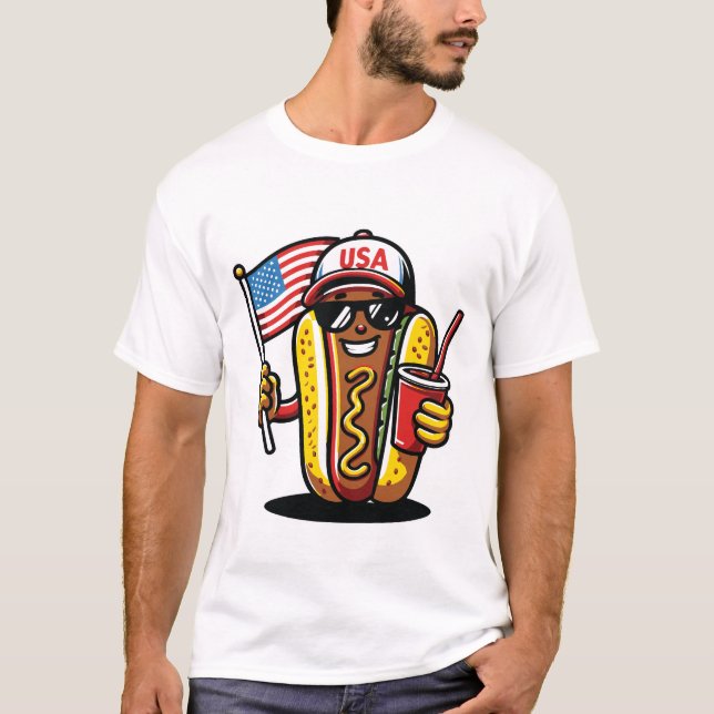 Camiseta 4 de julho Hotdog Funny (Frente)